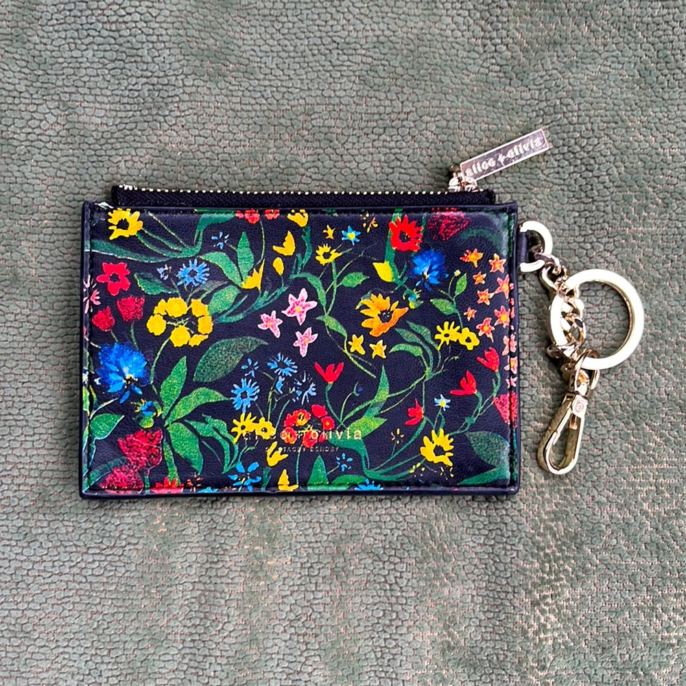 Alice and Olivia floral card purse with gold keychain